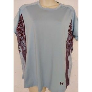 Under Armour Shirt Women's Pale Blue Floral Short Sleeve Athletic Golf Shirt XL